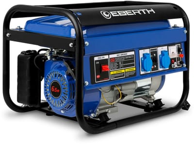 EBERTH 3000 Watt Noodstroomgenerator met 6,5 pk benzinemotor, 4-takt, luchtgekoeld, 2x 230V, 1x 12V, trekstarter, automatische spanningsregelaar (AVR), laagoliebeveiliging, voltmeter