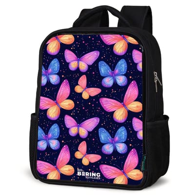 NoBoringSuitcases.com® - Rugzak zwart - Schooltas jongen & meisje - Kleurrijke vlinders in roze en blauw - Rugtas voor school - Boekentas kind - Schoolrugzak - Kinderrugzak