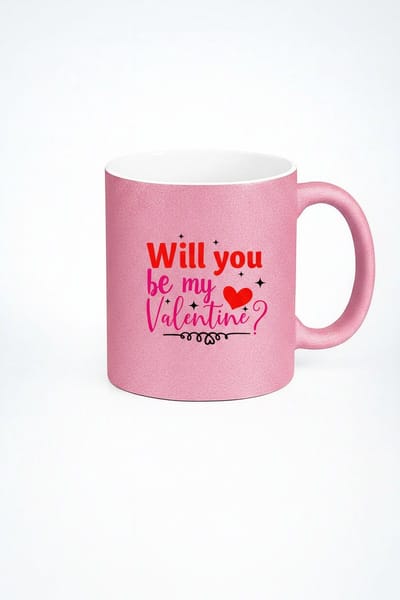 Roze Glitter Valentijn Mok - Will You Be My Valentine?