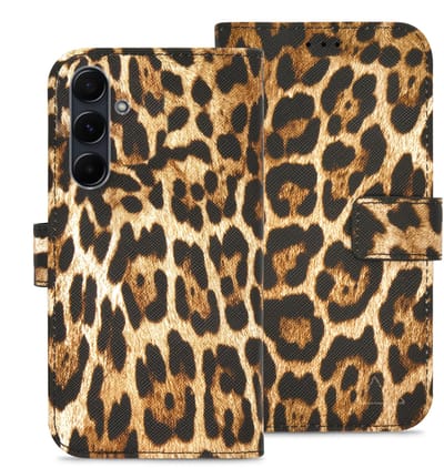 My Style Telefoonhoesje geschikt voor Samsung Galaxy A35 Hoesje | My Style Flex Wallet Bookcase Portemonnee | Pasjeshouder voor 3 Pasjes | Telefoonhoesje voor Pinpas / OV Kaart / Rijbewijs - Wild Leopard | Bruin