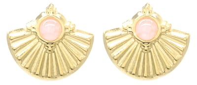 Oorbellen Waaier met Steen - RVS - 2,5x1,3 cm - Goudkleurig