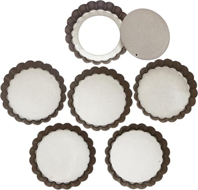 Set van 6 Mini Tartvormen met Verwijderbare Bodem - Antiaanbaklaag, Rond, 10 cm - Perfect voor Taarten, Gebak en Desserts