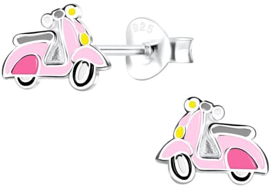 Joy|S - Zilveren scooter oorbellen - roze - 8 x 6 mm