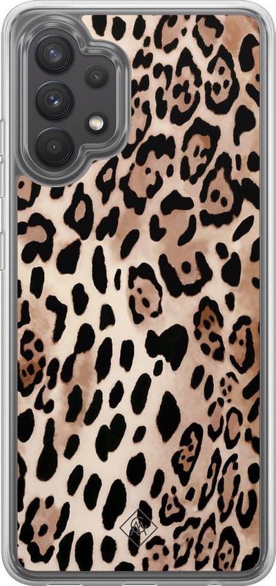 Casimoda® hoesje - Geschikt voor Samsung Galaxy A32 4G - Luipaard print bruin - 2-in-1 case - Schokbestendig - Luipaardprint - Verhoogde randen - Bruin/beige, Transparant
