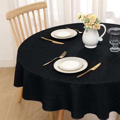 Dailygoody - Tafelkleed - Waterafstotend - Zwart - Vlekbescherming - Afwasbaar tafellinnen - Geschikt voor bureau - Rond 140 cm