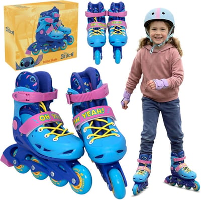 DISNEY Stitch Blauw-roze verstelbare rolschaatsen voor meisjes, veilig
