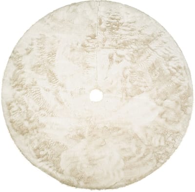 FEROCITY - Kerstboom basis - 120cm - Ronde pluche kerstversiering - kerstboomdeken - basis bevestigd met klittenband - Beige
