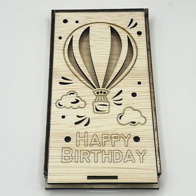 Handgemaakte Houten Cadeaudoos voor Geld of Giftcard – Luxe Geschenkverpakking met Gravure "Happy Birthday"