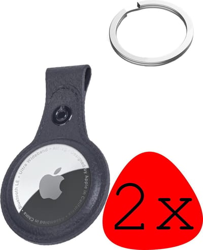 Hoesje Geschikt voor Apple AirTag-Sleutelhanger Hoesje Leer - Sleutelhanger Hoes Hoesje Geschikt voor Apple AirTag Case - Zwart - 2-Stuks