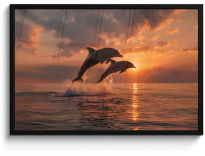 Poster in lijst - Fotolijst 90x60 cm - Posters - Dolfijnen - Zee - Realistisch - Posterlijst zwart - Decoratie - Wanddecoratie woonkamer - Muurdecoratie slaapkamer