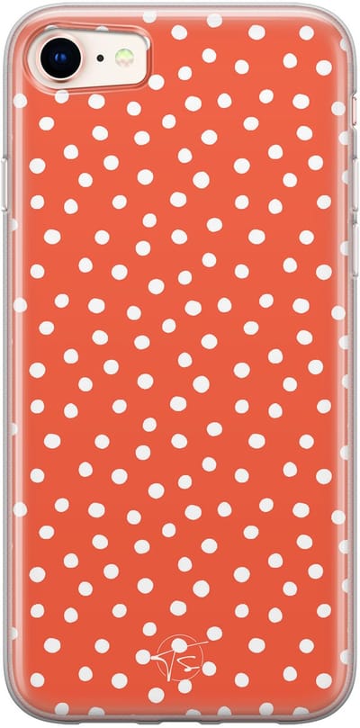 Hoesje geschikt voor iPhone 8 - Oranje stippen - Soft Case - TPU - Gestipt - Oranje - Mooie Telefoonhoesjes