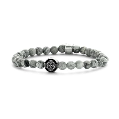Frank 1967 7FB-0468 Matt Map Stone heren kralenarmband - Matt mapstone - 8 mm - staal element - 12,5 mm - Zilverkleurig
