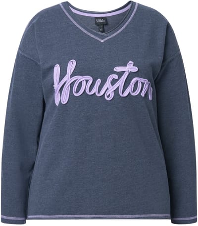 Ulla Popken - Dames - Sweatshirt Houston V-hals lange mouw rolranden - Marine - Maat 62+