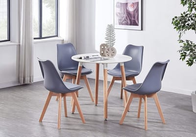 Ronde Eettafel met 4 Stoelen Set - Wit/Grijs Design voor Kleine Ruimtes