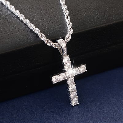 VANDAAG VERZONDEN - Ketting - Kruis 3,8cm - Diamanten - Zilver - Christelijk - Jezus - Luxe Kruisketting Dames - Zilveren Hanger Ketting - Fashion Jewelry Dames - Valentijn Cadeau Vrouw - Trendy Dames Sieraden