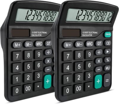 2 stuks - Rekenmachine - 12-cijferig scherm - Office Essentials rekenmachine - Werkt naast op batterij/ook op zonne-energie - Grote toetsen - Groot