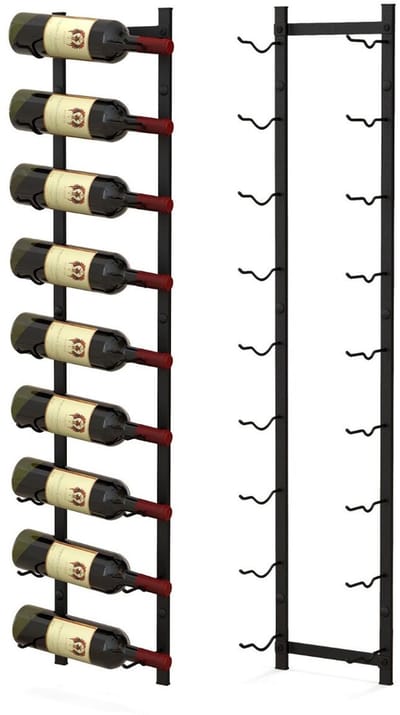 COSTWAY wijnrek wand voor 6/9 /12 wijnflessen, flessenhouder metaal, flessenrek industrieel, opbergrek zwart (9 wijnflessen)