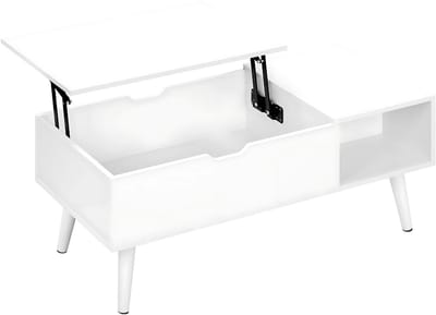 Salontafel Dulvia- Wit - Tafel voor woonkamer - Met opbergruimte en hefplank - Laptoptafel