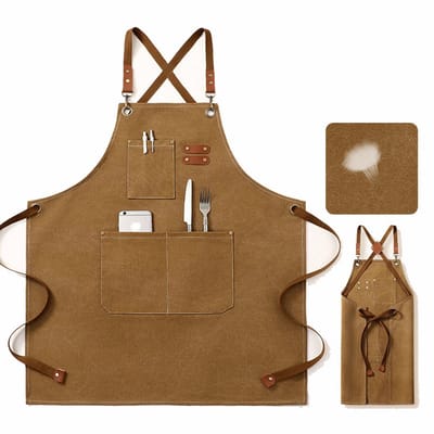Kookschorten - Chefsschorten - Werksschorten - Canvas schorten - Met kruisband en zakken voor het beschermen van en werkzaamheden - Katoen en polyester - 68×74 cm - Geschikt voor koken, bakken, werkplaatsgebruik en dagelijks gebruik - Bruin