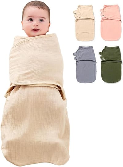 Baby inbakerdeken, slaapzak van katoengaas, 3-in-1 baby inbakerdeken, grote anti-kras slaapzak voor pasgeborenen, inbakerdeken voor jongens en meisjes (kaki, 3-6 maanden)