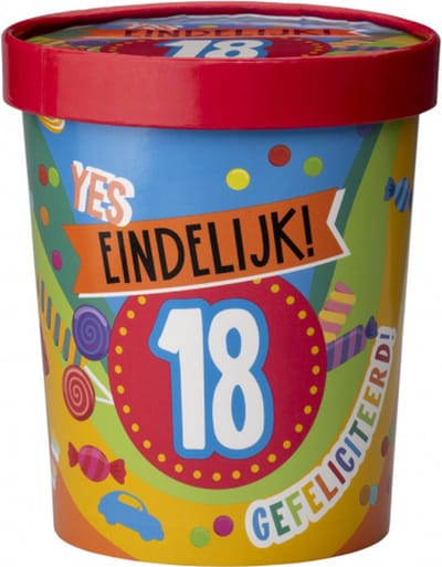 Snoeppot - 18 jaar - Candy Bucket - Gevuld met Snoep en Drop