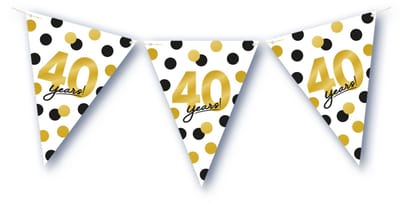BTH – 40 Jaar Vlaggenlijn – Wit-Zwart-Goud – 6 m Verjaardag Decor – 40 Jaar Celebration Feest Versiering – Slinger