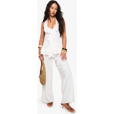 boohoo Dames Geweven Crinkle Naad Detail Wijde Pantalon | Wit | Maat: 36