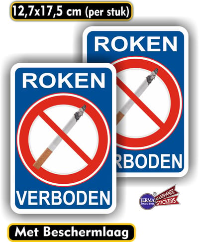 Jerma - Sticker - Roken verboden - set 2 st - 12.5 x 17.5 cm - Binnen en Buiten - Zelfklevend