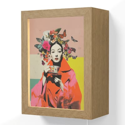 Wandlamp 15x20 cm - Oplaadbaar - Retro - Vrouw - Kopje - Vlinders - Wandlampen binnen woonkamer - Slaapkamer lamp met kabel - Decoratieve nachtlamp - Vloerlamp snoer