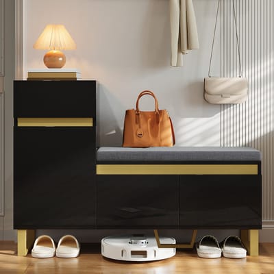 DESMIU Schoenenkast - Met Zitbank En Lade - Opbergruimte Voor Hal En Entree - MDF - 120x35x85 Cm - Zwart