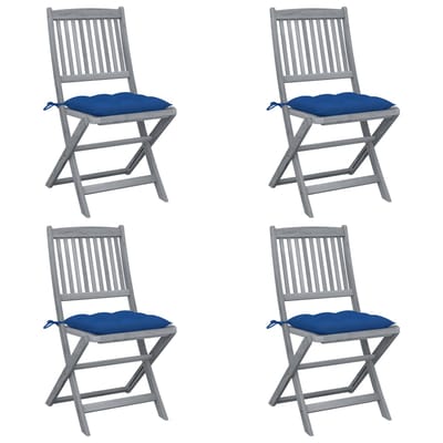 vidaXL - Set - van - 4 - klapstoelen - met - kussens, - gemaakt - van - massief - acaciahout.