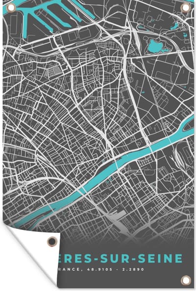 Muurdecoratie Plattegrond – Asnières-sur-Seine – Stadskaart – Kaart – Frankrijk - 120x180 cm - Tuinposter - Tuindoek