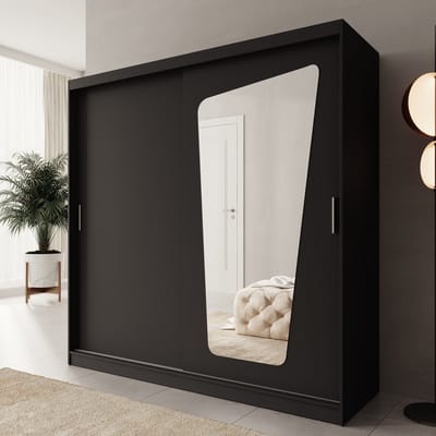 Meubella - Moyo - Kledingkast - 2 schuifdeuren - Zwart - 200x62x200 cm