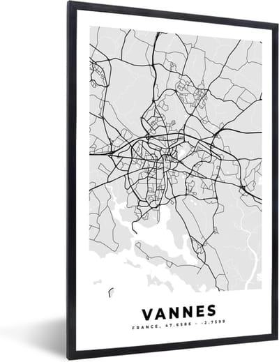 Fotolijst incl. Poster - Stadskaart – Frankrijk – Kaart – Vannes – Plattegrond - 40x60 cm - Posterlijst
