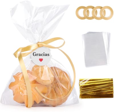 Dailygoods- Cellofaanzakjes 100 stuks - Bedank-etiketten - Cadeauverpakkingen - Snoep - Kerstmis - Sluitstickers - Cadeauzakjes