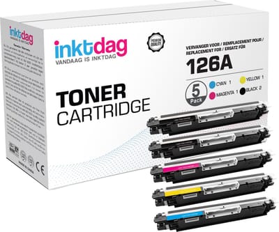 Inktdag toner cartridge voor  HP 126A/ HP CE310A, CE311A, CE312A, CE313A 2 zwart + 3 kleuren (5 stucks) voor HP TopShot LaserJet Pro M-270 Series, Pro M275, Pro M275nw, Pro M275s, Pro M275t ,Pro M275u, Pro CP1000 Series, Pro CP1020 Series