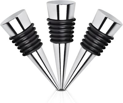 3 Stuks Wijnfles Stoppers, Wijnflesdop Herbruikbare Wijn Stoppers van Metaal voor Wijnverzameling, Rode Wijn, Prosecco, Champagne, Bier Saver Sealer (Zilver)