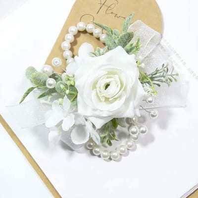 Kunstmatige Pols Corsage - Bruiloft Bloemen - Feestelijke Decoratie - Zijde Materiaal - Wit