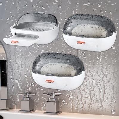 Dailygoods- Zeepbak zonder boren - Zeephouder met afvoer - Wandmontage - Pakket van 3 - Plastic zeepbak - Houdt zeep schoon en droog