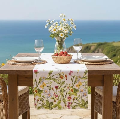 Dailygoods- Tafelloper Weidebloemen en Vlinders - 40 x 140 cm - Wasbaar Tafellinnen - Tafelkleed Buiten - Decoratief Element - Polyester Kwaliteit