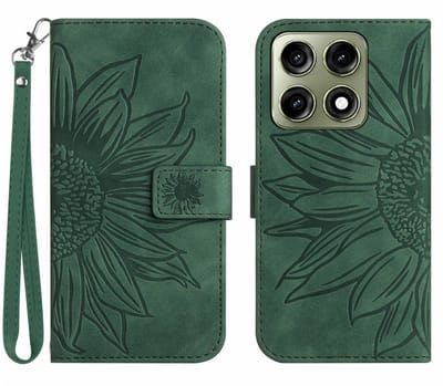 Coverup Hoesje - Geschikt voor Motorola Edge 70 Pro Hoesje - Coverup Zonnebloem Book Case met Koord - Groen