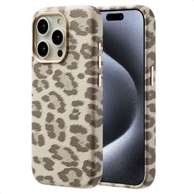 Selencia Hoesje - Geschikt voor Apple iPhone 15 Pro - Sabi Backcover panterprint geschikt voor MagSafe - Soft Ivory