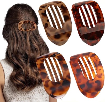 4 Stuks Schildpad Platte Haarclips voor Vrouwen - Grote Holle Ovale Anti-slip Haarspeld - Vintage Luipaardprint sterke grip haarclip voor dik dun haar dagelijks kantoor kapsel