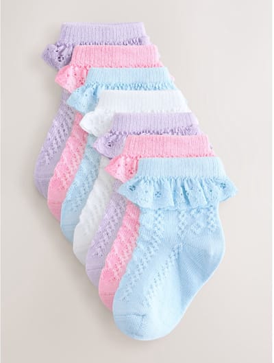 Next - Meisjes - Set van 7 paar babysokken met kant - Roze