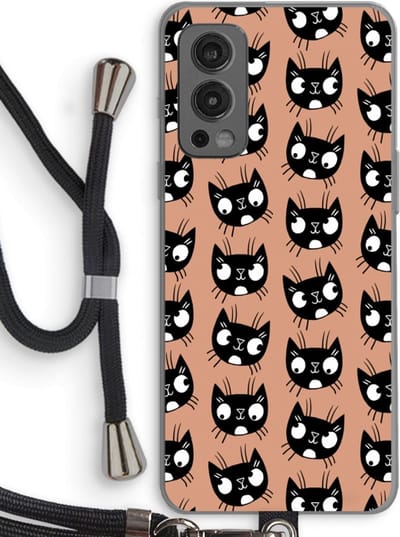 Case Company® - Hoesje met koord geschikt voor OnePlus Nord 2 5G hoesje met Koord - Kat - Telefoonhoesje met Zwart Koord - Bescherming aan alle Kanten en Over de Schermrand