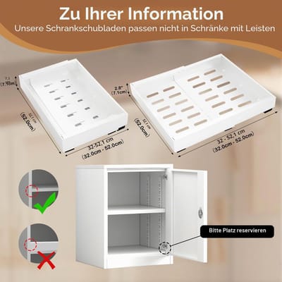 Kastorganizer, 52cm Diep, Uitbreidbaar (32-52cm), Robuuste Uitschuifbare Laden, Uittrekbare Laden Voor Kasten, Geschikt Voor Keukenopslag (Wit)