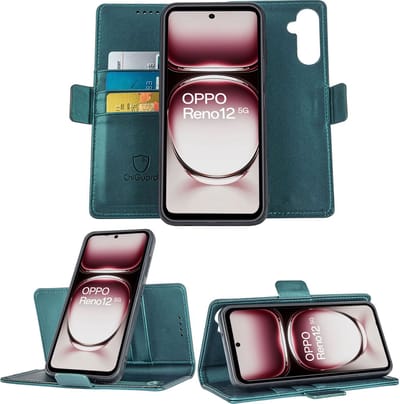 Geschikt voor OPPO Reno 12 - Book Case Hoesje - Uitneembaar Hoesje - Magnetische Sluiting - Portemonnee Turqoise