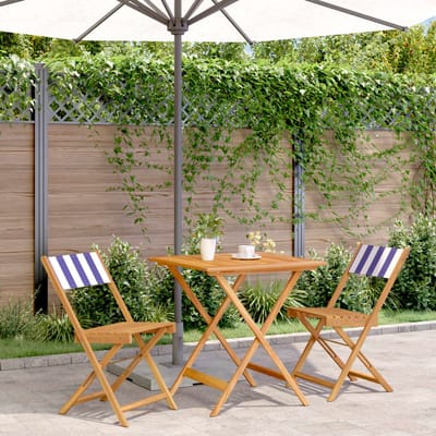 vidaXL - 3-delige - Bistroset - stof - en - massief - hout - blauw - en - wit