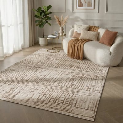 Flycarpets Terrain Designer Laagpolig vloerkleed - Sole - Crème / Bruin - 80x200 cm