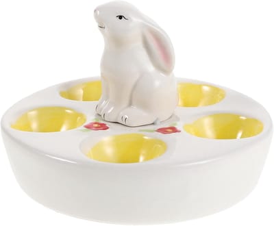 Eierhouder Konijn - Paasschaal Serveerschaal - Gevulde Eieren Presenteren - Stijlvol Keramiek - 16.7 cm - Multi